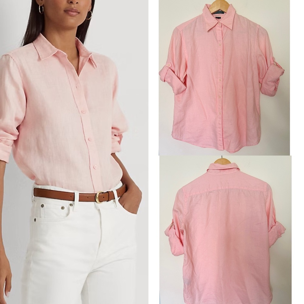 Ralph Lauren | 100% Linen Shirt Pink | Women’s S | Relaxed Fit | 3/4 Sleeve